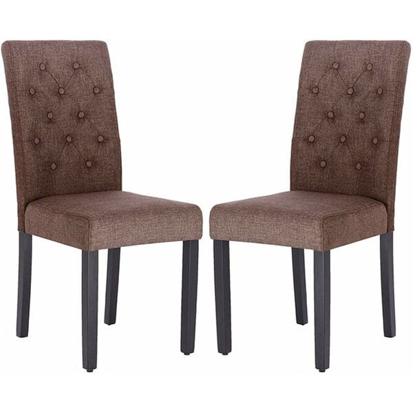 Tufted Linen Upholstered Parsons Chair Set Of 2 Overstock 32338056