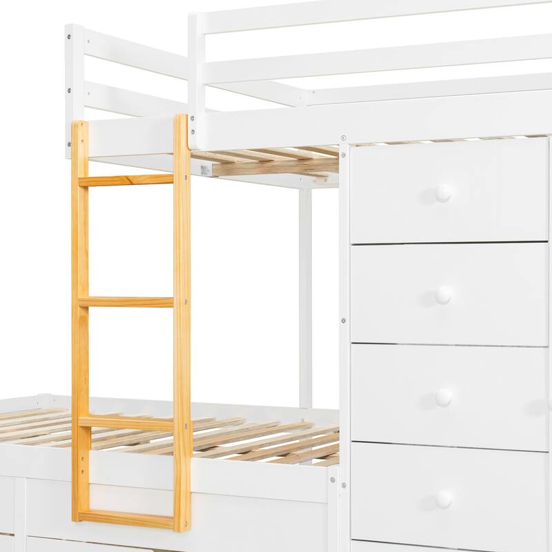 Full Size Bunk Bed with Built-in Drawers, Wardrobe & Ladder by Harper&Bright Designs