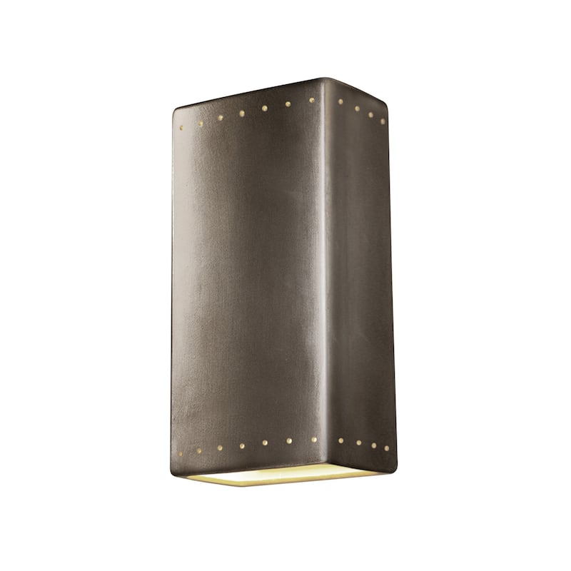 Justice Design Group Ambiance Really Big Rectangle w/ Perfs Antique Silver Closed Top Wall Sconce