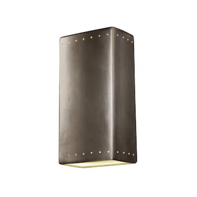 Justice Design Group Ambiance Really Big Rectangle w/ Perfs Antique Silver Closed Top Wall Sconce