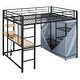 preview thumbnail 17 of 38, Metal & Wood Full Size Loft Metal Bed with Desk,Power Outlet,LED and Wardrobe