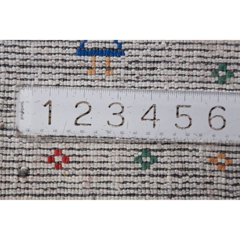 Hand Knotted Oriental 100% Wool Carpet Tribal Stripe Greys & Charcoal Gabbeh Area Rug - 12' 2'' X 9' 1''