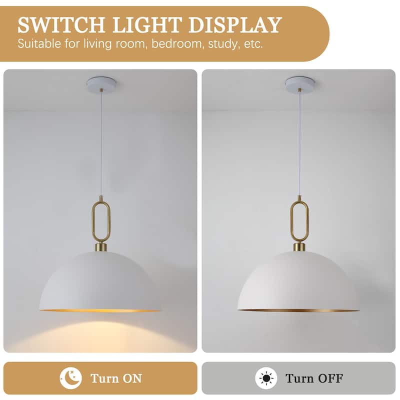1-Light Industrial Metal Dome Pendant with Golden Ring Accent
