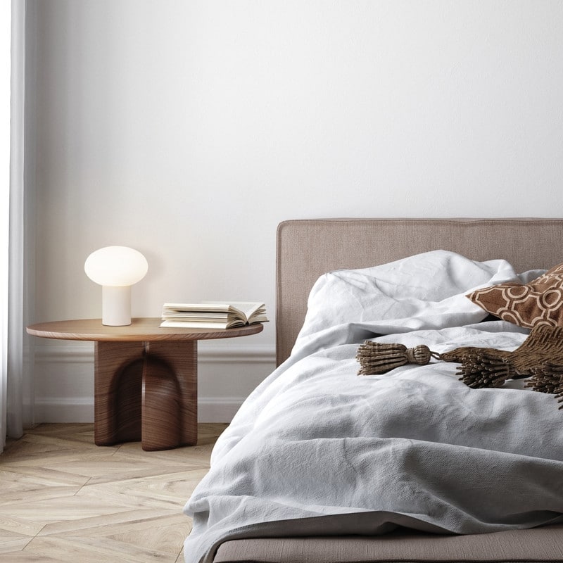 Brightech Ivy LED Glossy Off-White Cream Midcentury Round Globe Dimmable Bedside Nightstand Desk Lamp