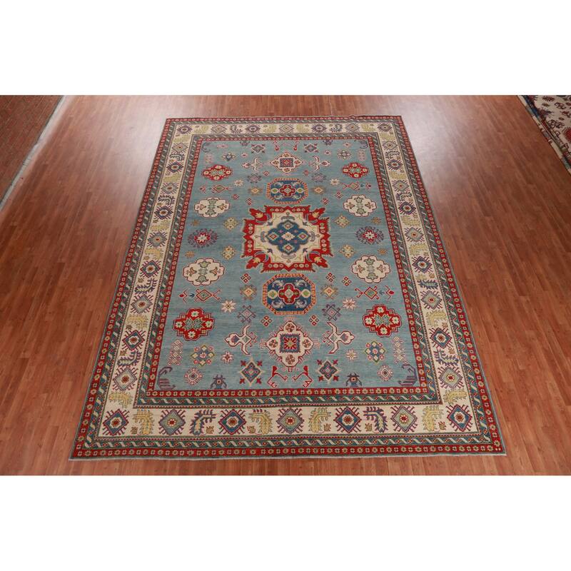 Hand Knotted Oriental 100% Wool Carpet Traditional Medallion Navy Blue & Blues Kazak Area Rug - 13' 7'' X 10' 1''