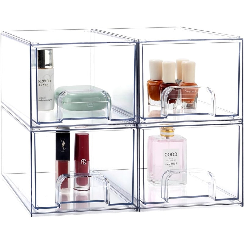 STORi Audrey Stackable Clear Bin Plastic Organizer Drawers | 2 Piece Set |  Or