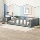 preview thumbnail 13 of 66, Twin Size Floor Bed Frame for Kids Bed with Fence Guardrails Endbed Storage Splint Platform Bed - Available with or without Door