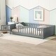 preview thumbnail 2 of 6, Twin Size Pine Wood Floor Platform Bed Frame with Built-in Book Storage Rack & Door for Kids Girls Boys, No Need Spring Box,Grey