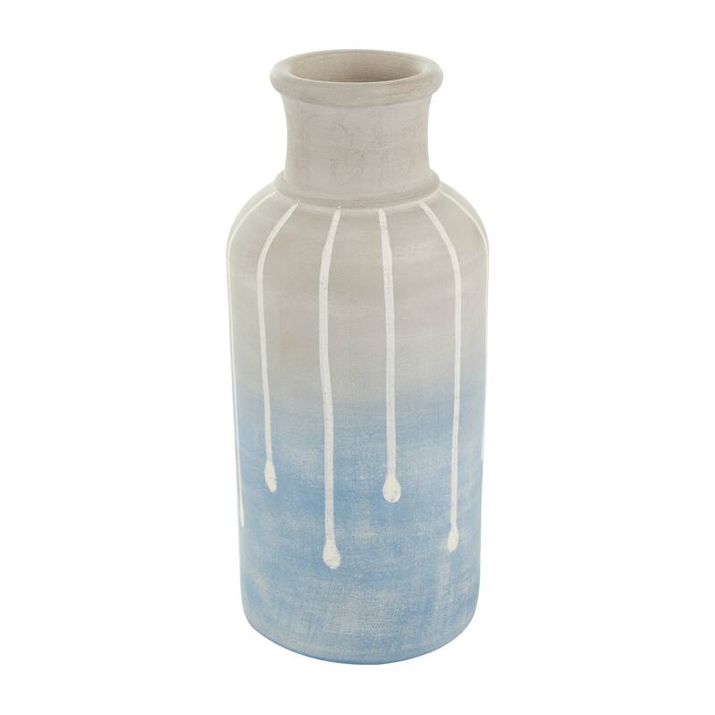 Blue Ceramic Abstract Ombre Drip Vase with Gray and White Accents