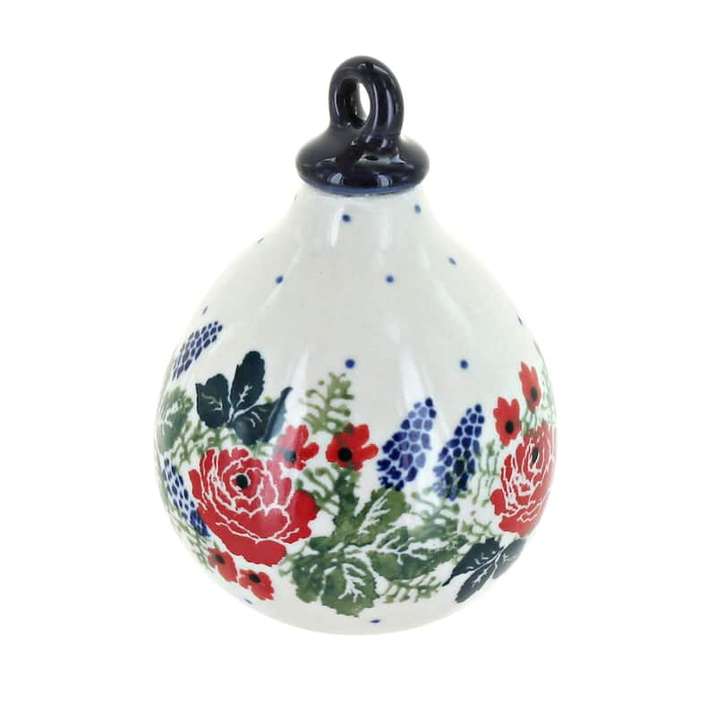 Blue Rose Polish Pottery 187 Ceramika Artystyczna Teardrop Ornament - Winter Floral