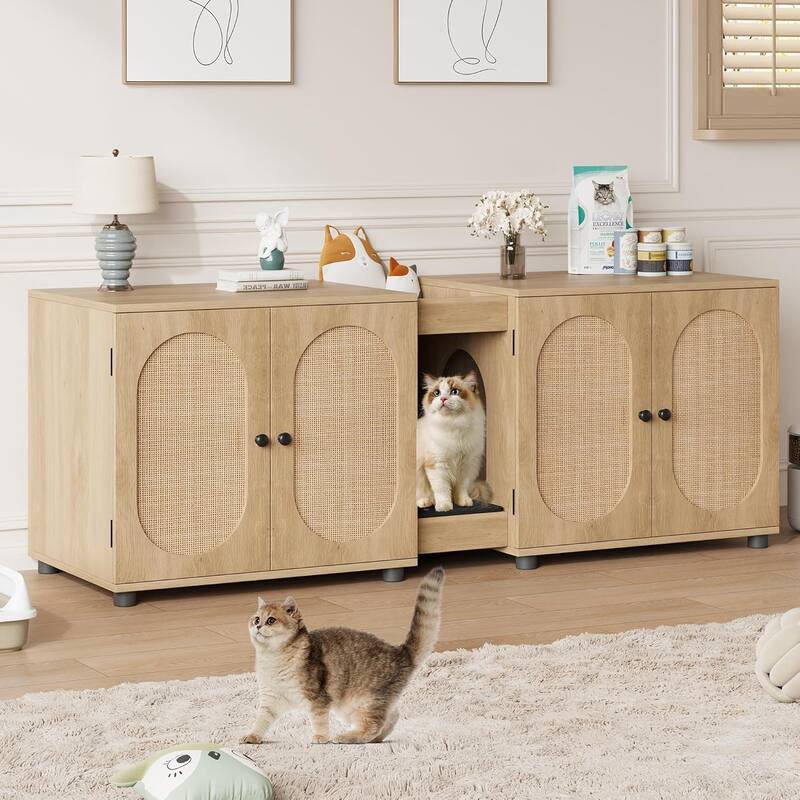 Cat Litter Box Enclosure 55.1" Double Litter Box Furniture Large Cat Box Enclosure Kitty Litter Box for 2 Cats
