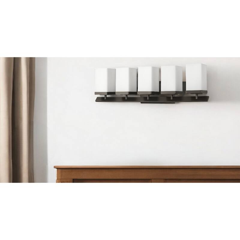 27" Wide Modern Oil-Rubbed Bronze Vanity Light Fixture with Opal Glass Shades Damp Rated Use for Bathroom - 8" H x 27" W
