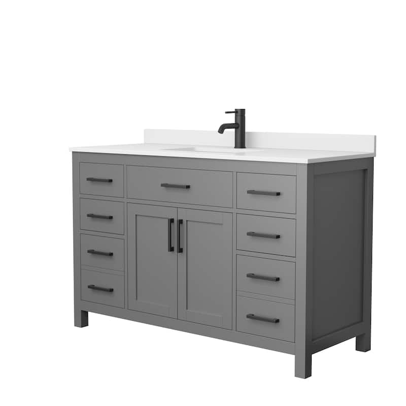 Beckett 54-Inch Transitional Marble Top Single Vanity - Dark Gray, Black Trim, White Cultured Marble Top