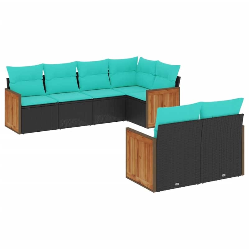 vidaXL 7 Piece Patio Sofa Set with Cushions Black Poly Rattan - 21.7x27.2x24.4