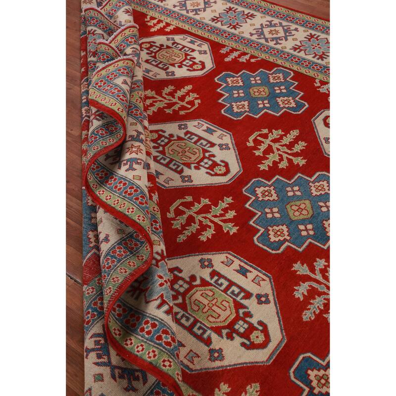 Hand Knotted Oriental 100% Wool Carpet Traditional Geometric Red Kazak Area Rug - 9' 6'' X 8' 0''