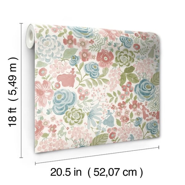 Disney Princess Blush Watercolor Floral Peel and Stick Wallpaper by RoomMates