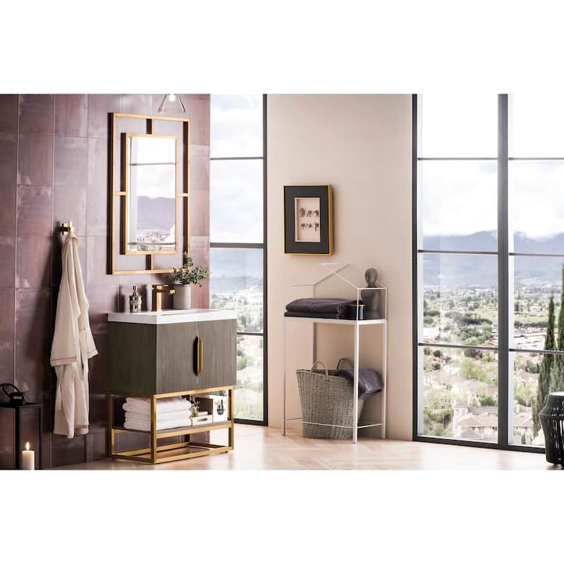 James Martin Vanities Columbia 31.5" Single Vanity, Ash Gray with White Glossy Composite Stone Top