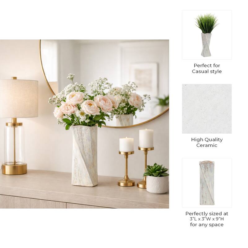 Decorative Vase - Ivory Ceramic Twist Design