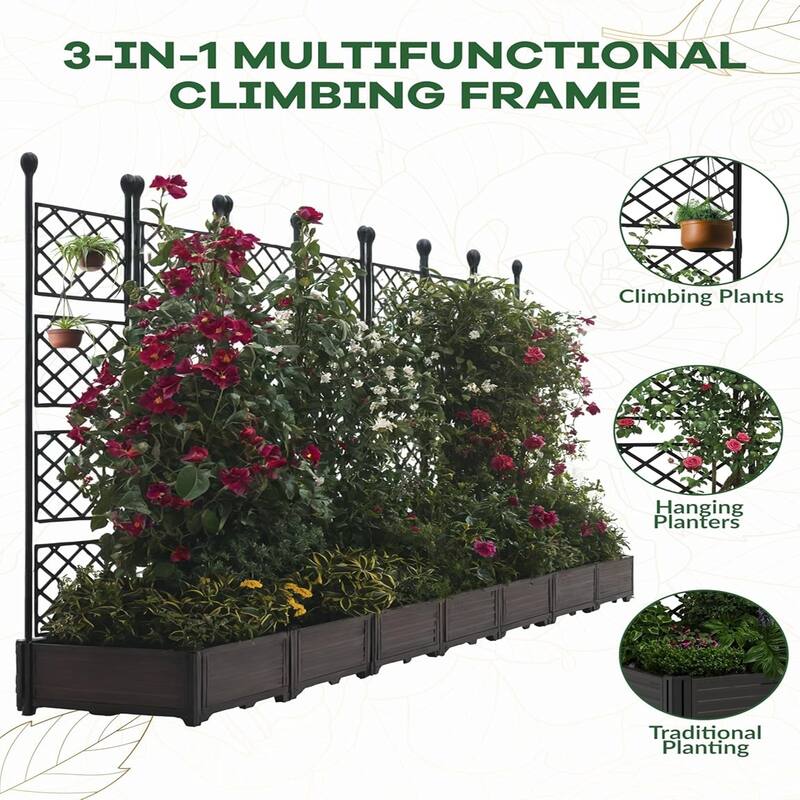 48 x16 x 63 in Modular Vertical Garden Kit 3-Pack Raised Planter Boxes with Trellis Panels
