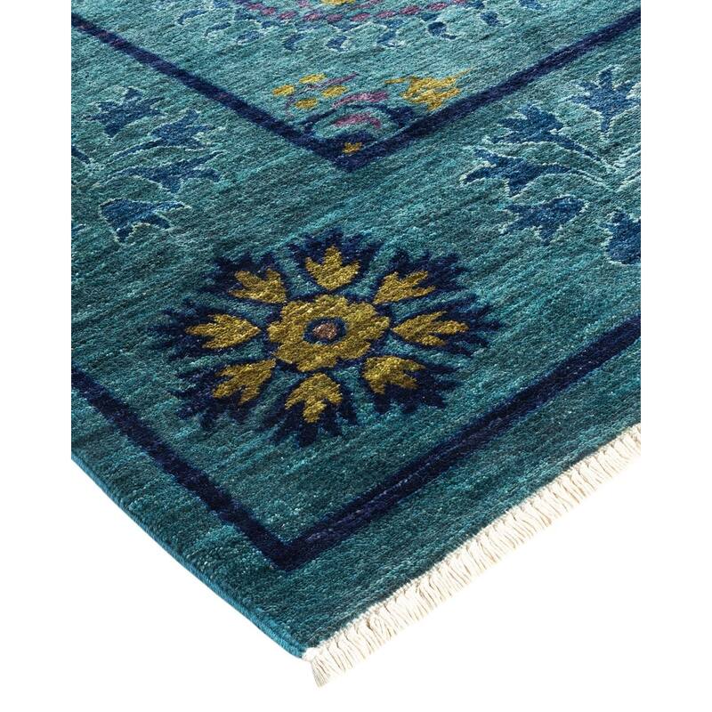 Overton Handknotted Wool Vintage Inspired Contemporary Suzani Green Area Rug - 16' 8" x 9' 2"