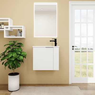 Contemporary Bathroom Vanity with Ceramic Vessel Sink, Soft-Closing Doors, Matte Black Pull Handle - 22in L Plywood