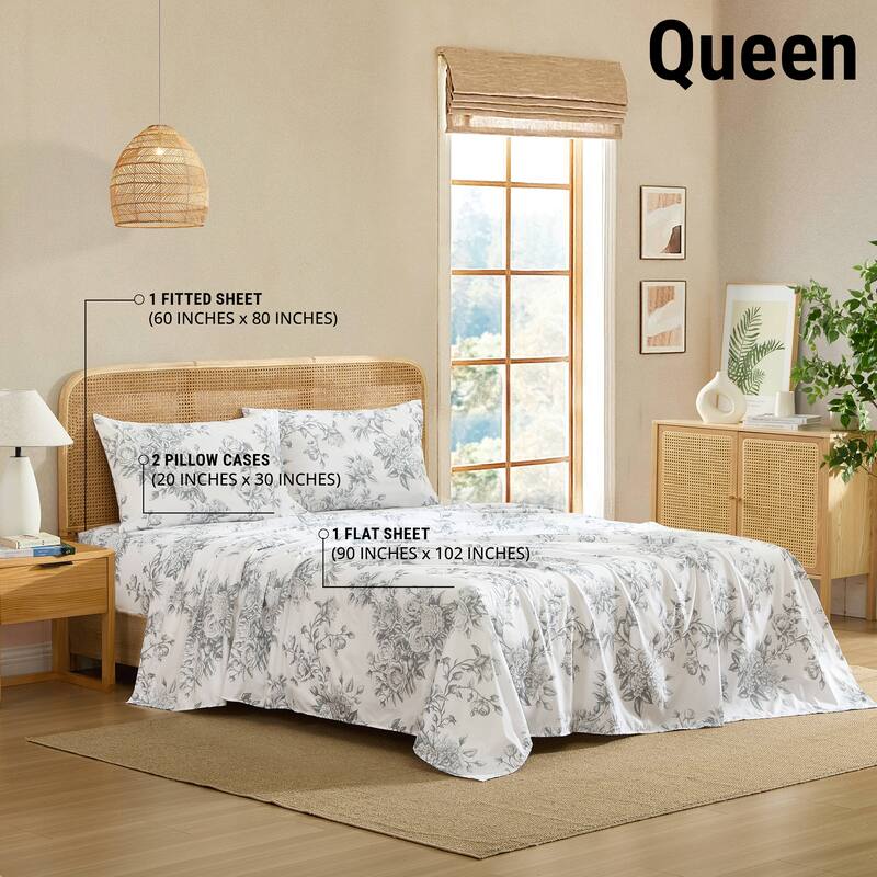 HLC.ME Floral Bed Sheets - Multi-Piece Bed Sheet Set - Wrinkle Resistant & Ultra Soft - Fits Mattresses up to 15 Inches Deep