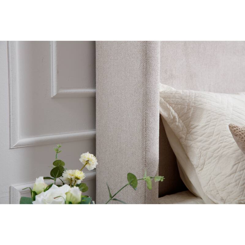 Modern Upholstered Platform Bed with Wingback Headboard