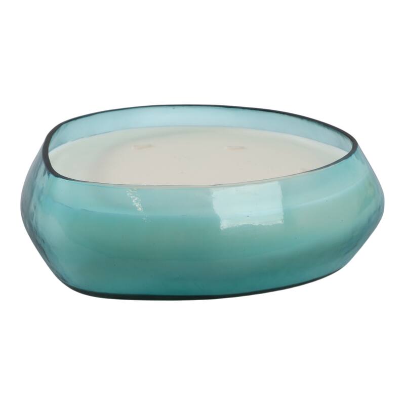 Glass and Wax Decorative Candle Bowl Modern Glam Sculptural Design - 10" x 8" x 3.5" - Blue