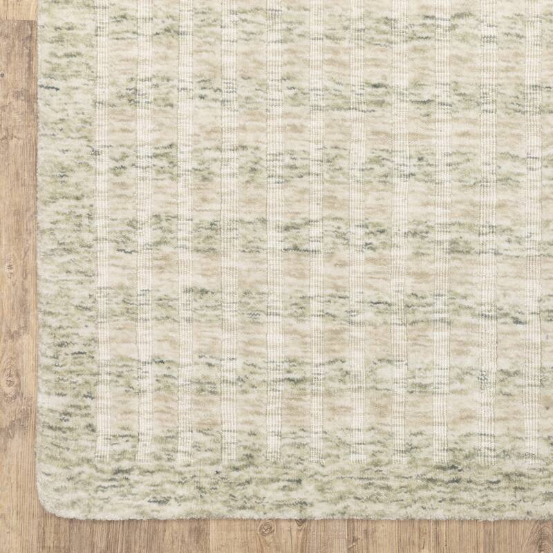 Thalia Scandinavian Textured Stripes Beige/ Sage PET Yarn Area Rug