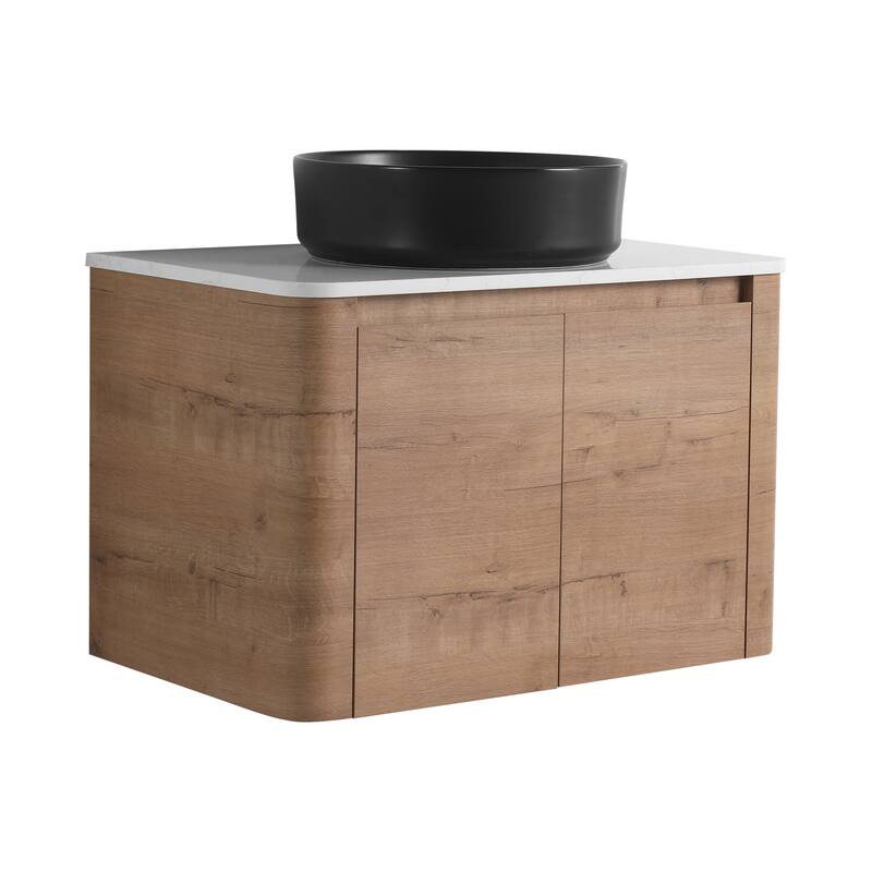30'' Wall-Mounted Bathroom Vanity With Ceramic Art Sink & 2-Soft-Close Door, KD-Packing, Plywood