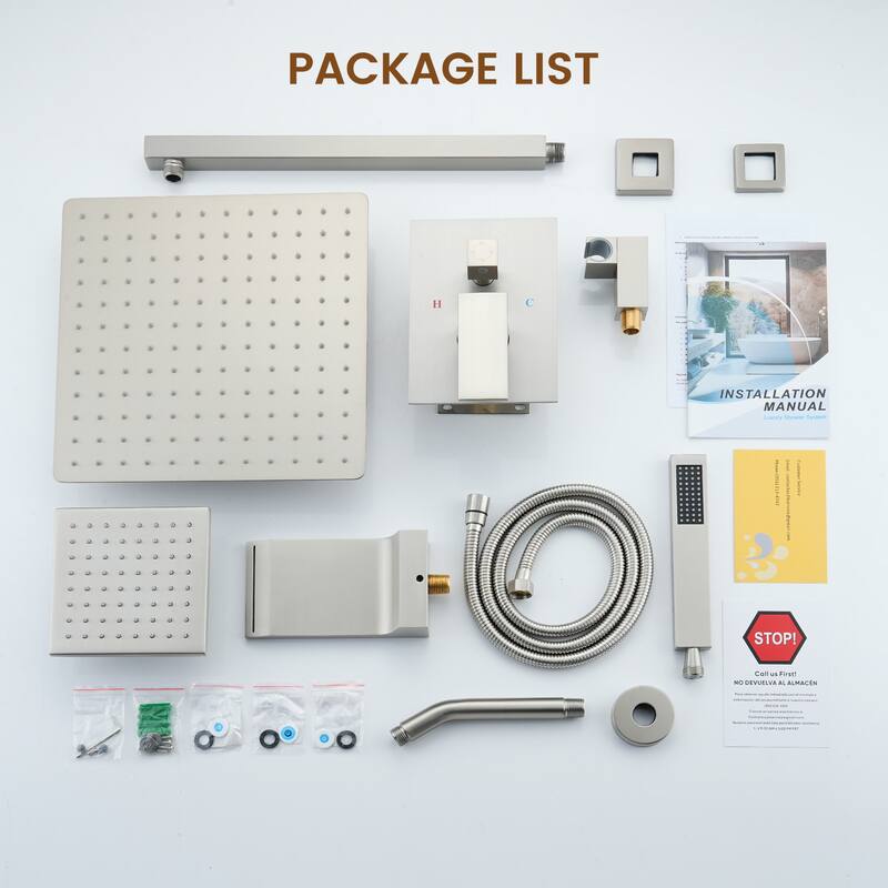 4-Spray Wall Mount 12 and 6 in. Dual Fixed and Handheld Shower Head with Waterfall Tub Spout (Valve Included) - 12" x 12"