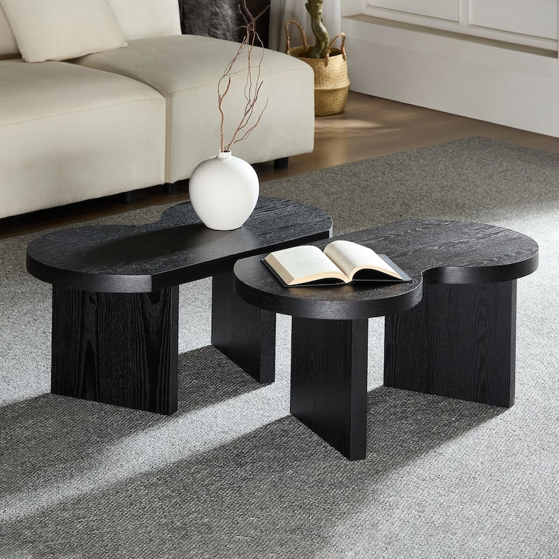 Accent Butterfly Coffee Table with Sturdy Legs, Wood Nesting Coffee Table, Modern Low Center Table for Living Room, Office