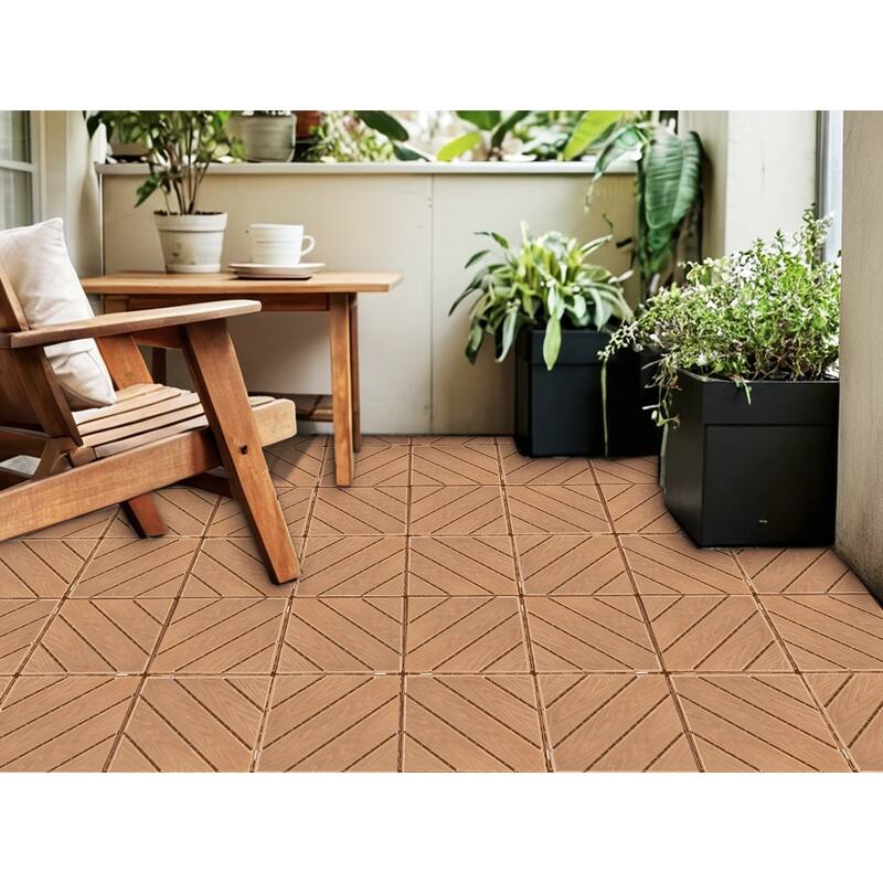 Plastic Composite Deck Tiles Set of 35pcs, Composite Decking Resist Rust, Water, Weather, Easy to DIY & Maintain,12x12" - Wood
