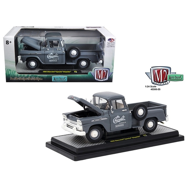 1958 Chevrolet Apache Stepside Truck Granite Gray 1/24 Diecast Model Car by M2 Machines