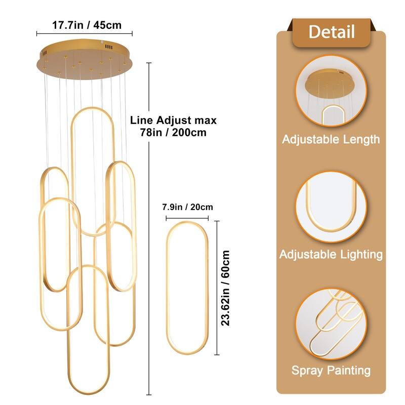 Modern LED Chandelier Large High Ceiling 6 Ring Dimmable Chandelier