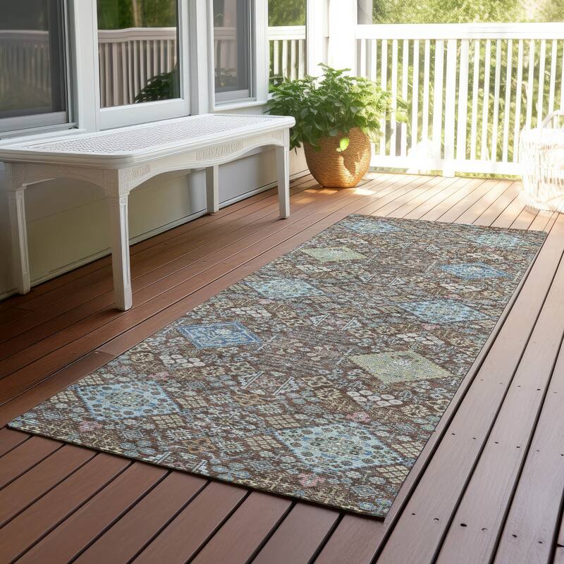 Machine Washable Indoor/ Outdoor Boho Panel Chantille Rug - Chocolate - 2'3" x 7'6"