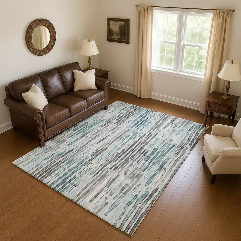 Premium Washable Super Soft Modern Stripes Mayfield Rug - Teal - 9' x 12'