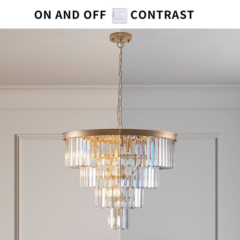 24" Contemporary Crystal Modern Chandeliers Crystal Ceiling Chandelier 4 Tier Golden Chandelier Lighting (Bulbs Not Included)