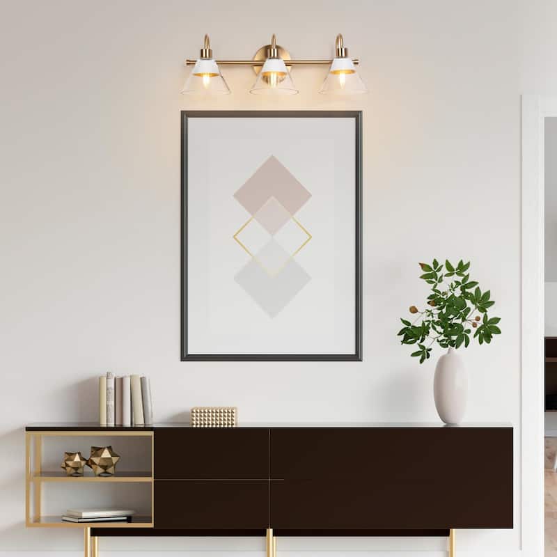 Seticy Modern Transitional Gold 3-Light Bathroom Vanity Lights Linear Glass White Shade Dimmable - L 21"* W 7"* H 7"