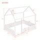 preview thumbnail 58 of 60, Kids Wood Bed, House Bed Frame with Fence-Shaped Guardrails for Teens Girls Boys, Slats are not Included