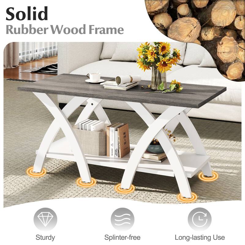 Gymax 40'' Coffee Table w/ Storage Shelf w/X-shaped Legs for Living