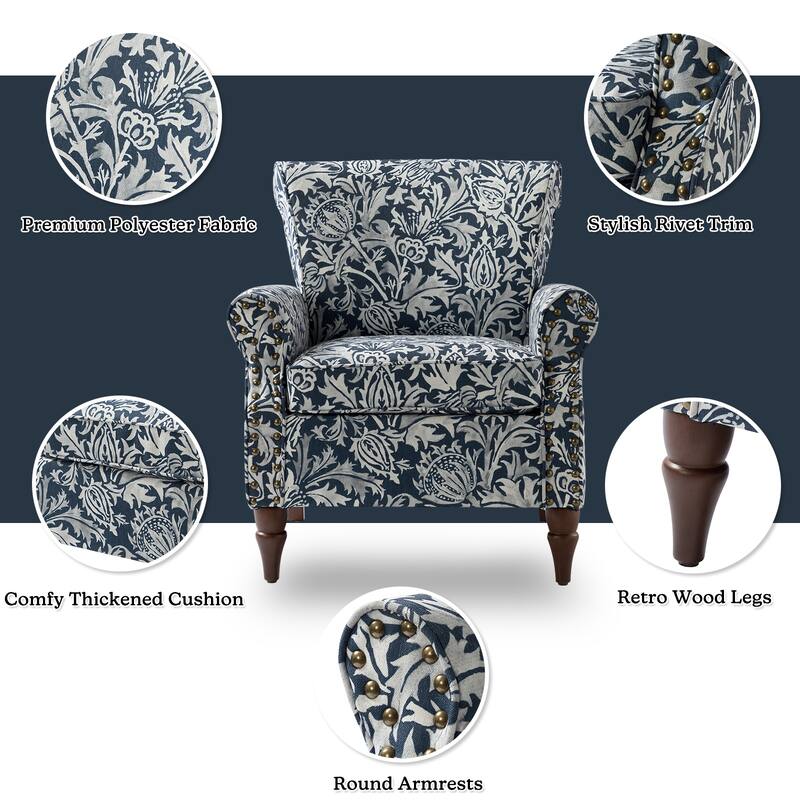 Nyctelius Nailhead Trim Traditional Accent Armchair with Rolled Arms by HULALA HOME