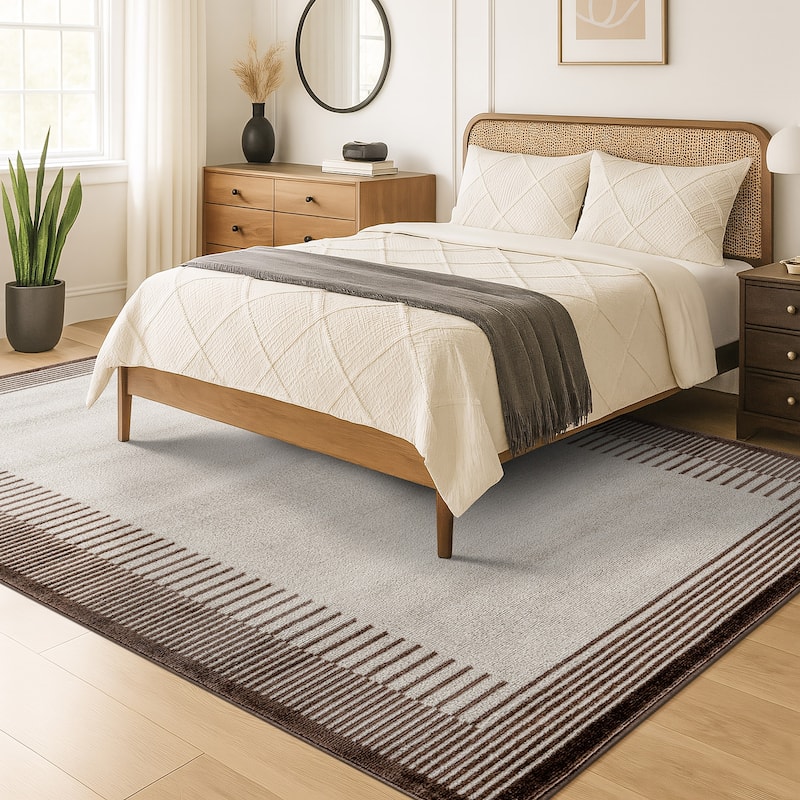 World Rug Gallery Modern Abstract Bordered Area Rug for Living Room, Bedroom, or Entryway - Low Pile Indoor Rug