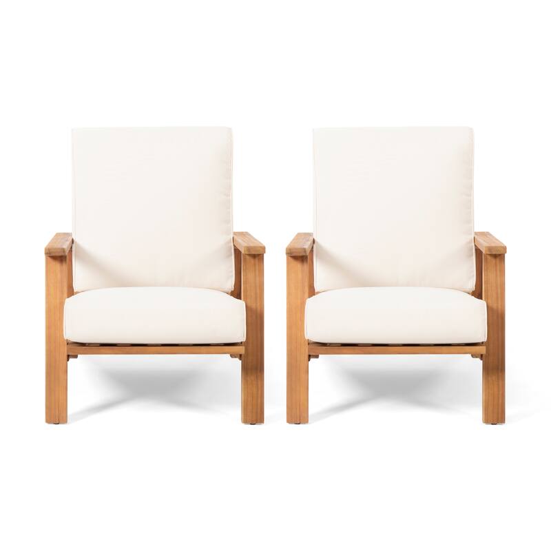 Paloma Acacia Wood Outdoor Club Chairs with Cushions (Set of 2) by Christopher Knight Home - Teak Finish+Beige