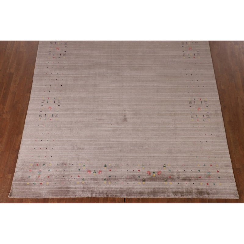 Striped Beige Gabbeh Oriental Area Rug Handmade Wool Carpet - 7'5" x 9'9"