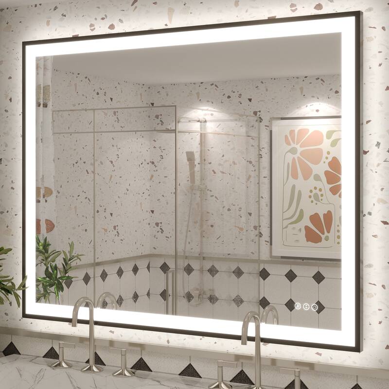 Extra Large Black Frame LED Bathroom Vanity Mirror with 3 Years Warranty and UL Certified - 48x38