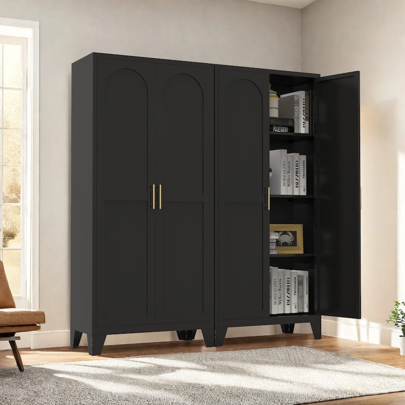 61" 2 Shapely Doors Cabinet, Metal Storage Cabinet with Doors and Adjustable Shelves