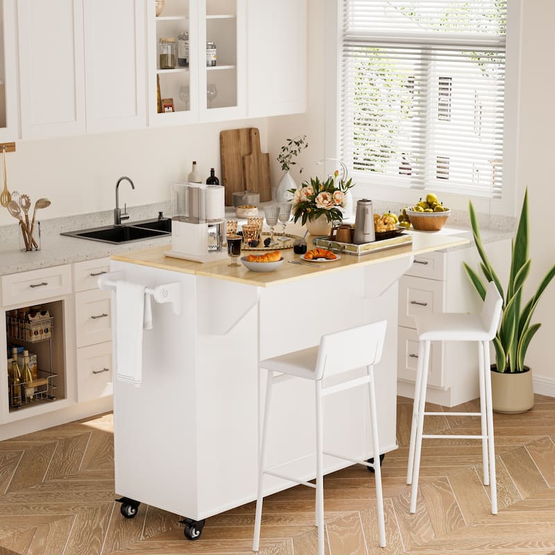 43" Kitchen Island Cart with Drop-Leaf Countertop, Rolling Storage Cabinet on Wheels for Small Kitchens