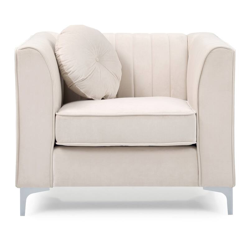 Channel Quilted Tufted Accent Chair with Round Throw Pillow - 40" - Beige