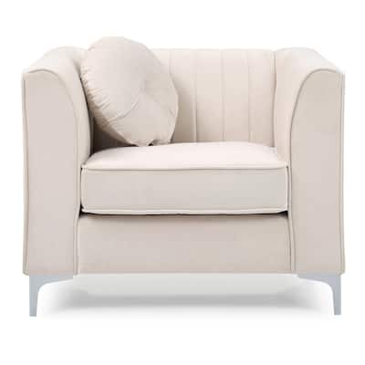 Channel Quilted Tufted Accent Chair with Round Throw Pillow - 40" - Beige